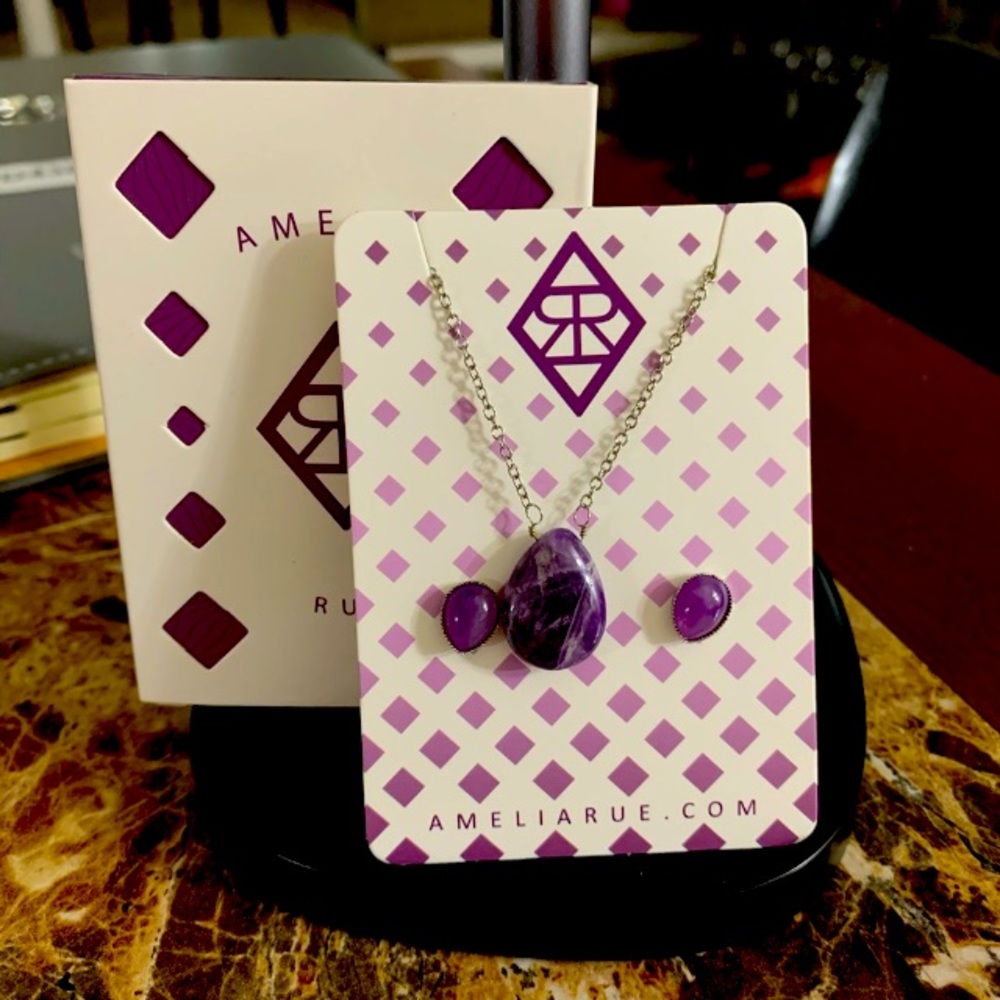 Amelia Rue Amethyst Necklace and Earrings NWT